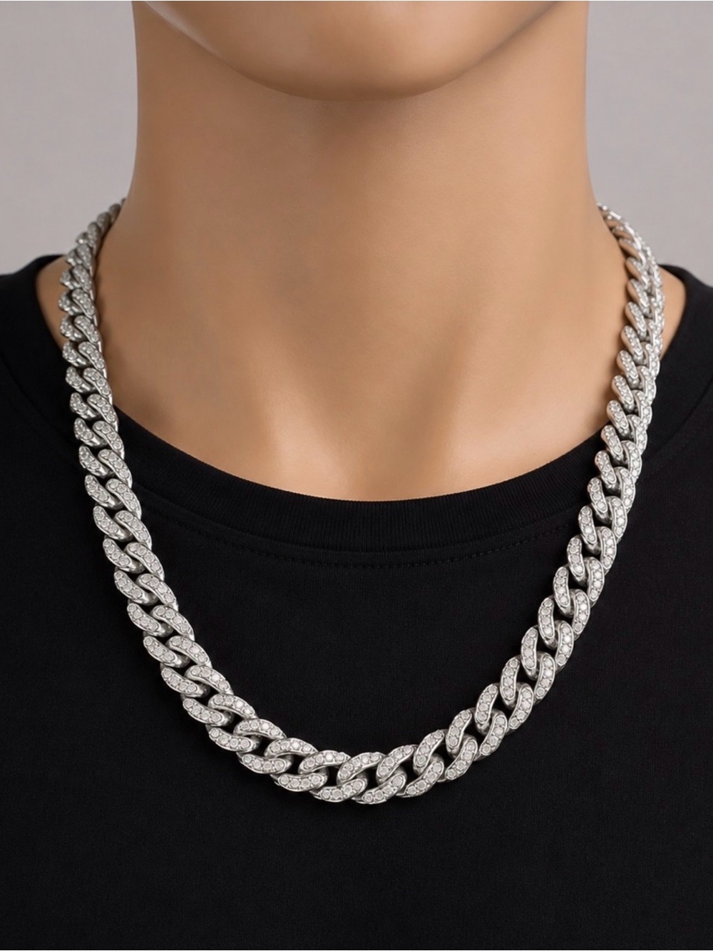 Invicta Elements 80948 Iced Out Cuban Link Necklace Silver